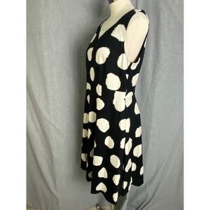 Talbots Black White Textured Polka Dot Fit Flare Dress 12 Cotton Blend